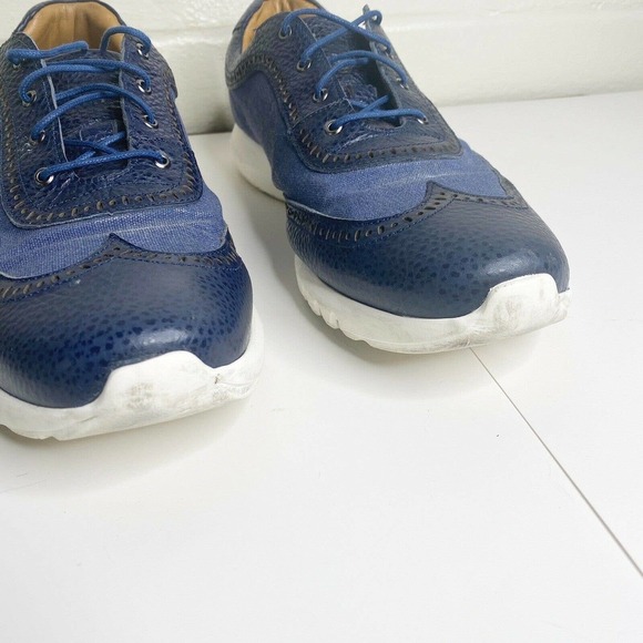 Marc Joseph New York SZ 11 Mens Leather Extra Light Woven Wingtip Lace up Blue - Picture 6 of 11